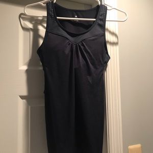 Athleta navy tank with white dot design